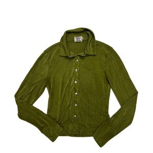 Princess Polly Lime Green Crop Button Up Size 4 City Metallic Night Out Club